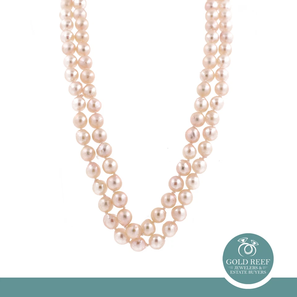 Colar de pérolas vintage de água doce de 2 fios fecho de ouro amarelo 14K 17,5" Estate - Imagem 1 de 1