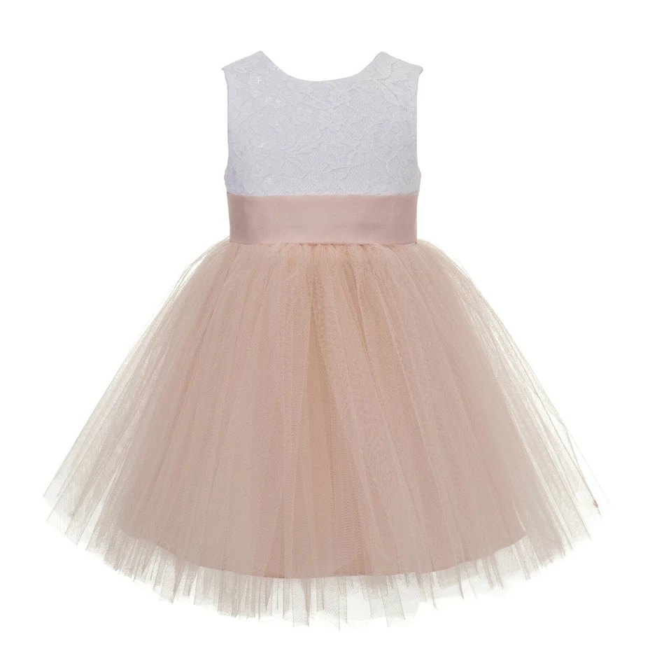 Backless Lace Flower Girl Dress V-Back Girl Dresses Graduation Birthday Dresses - Image 1 of 1