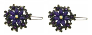 Pair of Small Medallion Barrettes Snap Hair Clips Sparkly Stones LPW86250-1-pr - Picture 1 of 7
