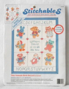 #72139 DIMENSIONES 1993 COSIBLES "PEQUEÑOS ANIMALES REGISTRO DE NACIMIENTO" KIT CREWEL - ¡NUEVO EN PAQUETE! - Imagen 1 de 2