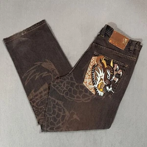 Bare Fox Denim Y2K Tiger Dragon Vtg AOP Embroidered Baggy Jeans Pants W36 Jnco - Picture 1 of 23