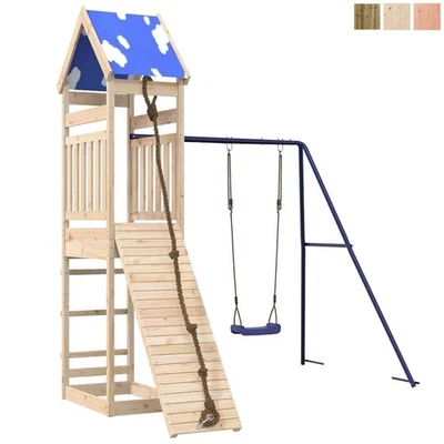 Spielturm Klettergerüst mit Dach Schaukel Kletterwand Seil Kinder Kletterturm - Bild 1 von 4