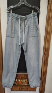 Damen Promi rosa Pull-On elastische Taille hellblau Denim Knöchelhose Größe M - Bild 1 von 5