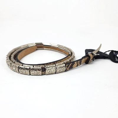 Berge Belt Genuine Leather Silver Tone Slides Rhinestone Snake Embossed Italian - Image 1 of 4