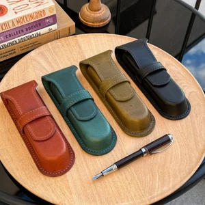 Estuche de bolígrafo pluma estilográfica de cuero hecho a mano para 2 bolígrafos grabado gratis regalo - Imagen 1 de 25