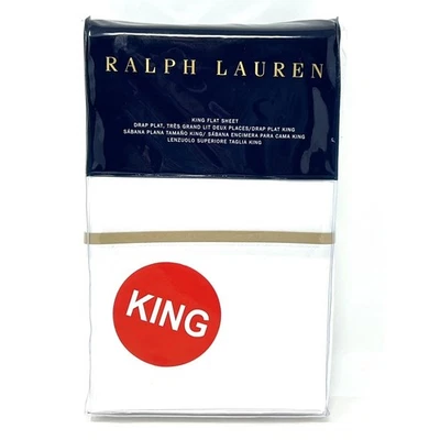 RALPH LAUREN RL PALMER Algodón Percal KING Sábana Plana Blanca BRNSD CHMS NUEVO EN PAQUETE Foto 1 de 4