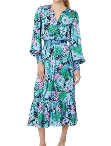 Neu ohne Etikett Lilly Pulitzer Loubella gesmoktes Midikleid 00 Soirée All Day Print Blumenmuster - Bild 1 von 14