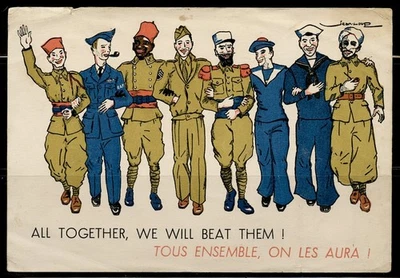FRANCE PPC ALL TOGETHER,WE WILL BEAT THEM wU.S. ARMY POSTAL SERVICE APO 525 1943 - Image 1 of 4