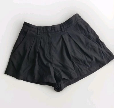 Pantalones Cortos De Colección Scanlan Theodore Negros A Medida Se Ajusta S Mezcla de Lana Plisado Frontal EC Foto 1 de 4