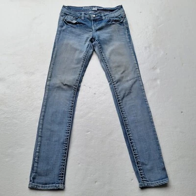 Pantalones de mezclilla para mujer antiguos remaches brillantes estrás tachonados lavado medio senny talla 26 Foto 1 de 4