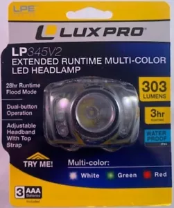 LUXPRO LP345V2 Headlamp 303 Lumens With Multi-Color Flood Lights - Picture 1 of 1
