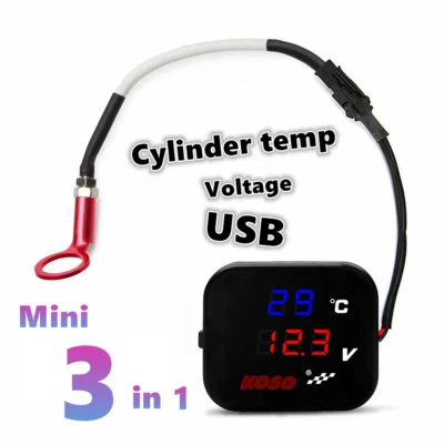 NORXI KOSO Motorcycle USB cylinder head temp Gauge Voltmeter USB Charger Waterproof
