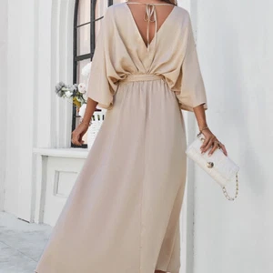 Damen Midikleid V-Ausschnitt Fledermausärmel Doppelschlitz Schlitz Bindeband Taille Freizeit Bankett - Bild 1 von 22