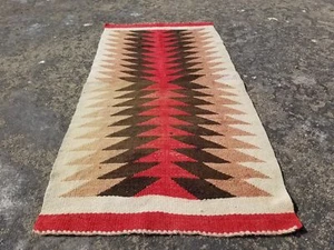 Antik Navajo Handgewebt Indianer Auge Schillernd Wolle Kelim Teppich 93x48cm - Bild 1 von 12