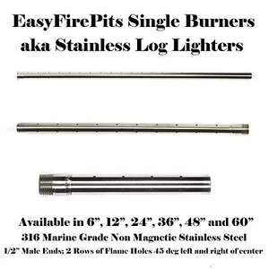 SINGLE 6″ HORIZONTAL BURNER / (316 STAINLESS LOG LIGHTER) – MODEL: B6 - Picture 1 of 7