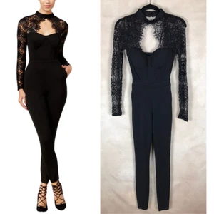 MATERIAL GIRL Juniors' Lace-Detail Illusion Long Sleeve Black Jumpsuit NWT XL - Picture 1 of 11