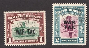 1941 North Borneo Sc# 204 - 1¢ & 2¢ - WWII War Tax stamps Used Cv$9.25 - Picture 1 of 1