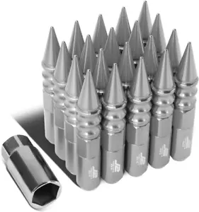 7075 Aluminum Silver M12 X 1.5 20Pcs L: 123Mm Spiky Cap Lug Nut W/Socket Adapter - Picture 1 of 7