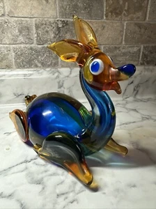 Vintage Murano Glass Deer Figurine Sommerso Colorful Cobalt Amber - Picture 1 of 21