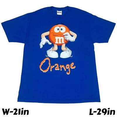 Camiseta De Colección Y2K M&M Marca Naranja M&M Chocolate Caramelo Promo Gráfico Azul Grande Foto 1 de 4