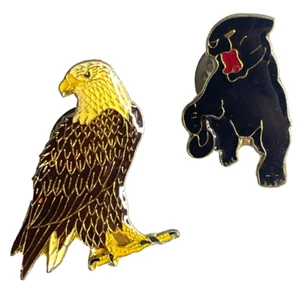 Bald Eagle Black Panther 2 Vtg Biker Enamel Lapel Pin Lot Fierce Bird Jungle Cat - Picture 1 of 4
