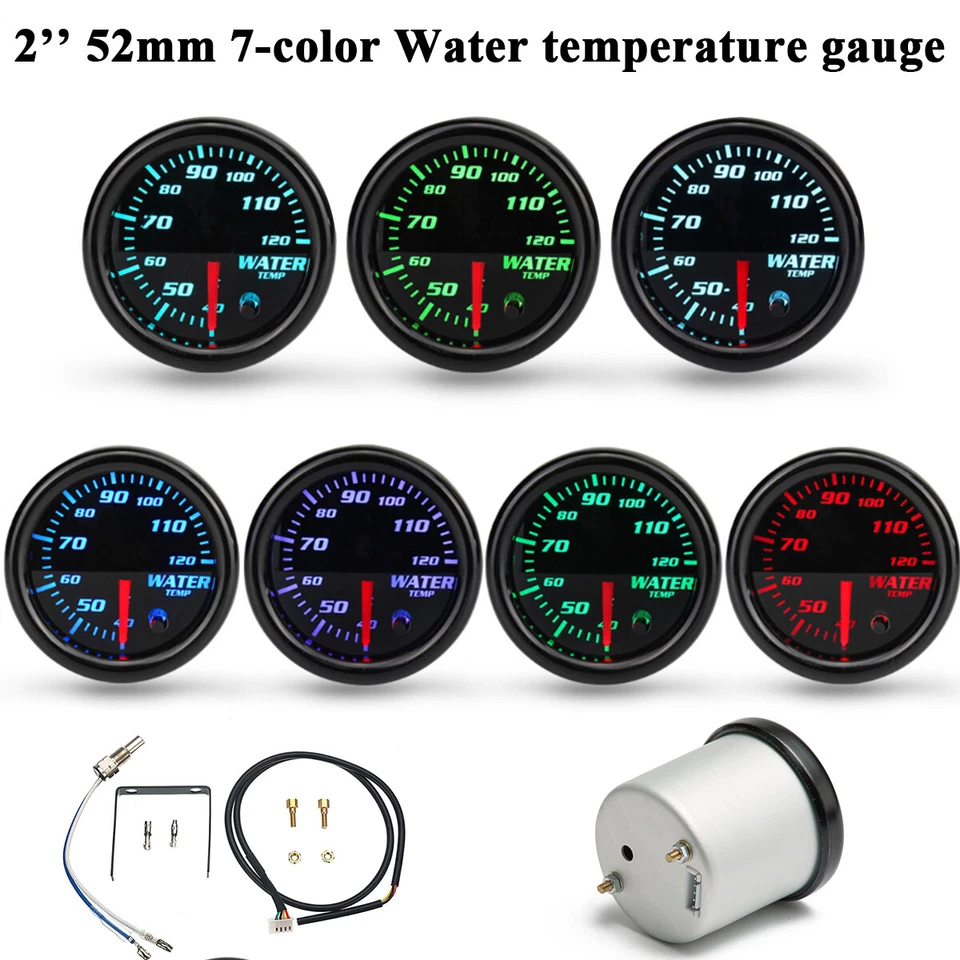 Kit medidor de temperatura de agua ajustable colores puntero automático coche 52 mm negro Foto 1 de 4