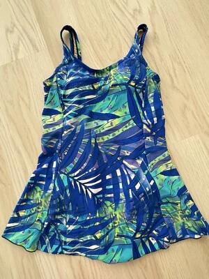 Maiô Shore Shapes peça única praia piscina vestido de banho azul verde branco 8 - Imagem 1 de 4