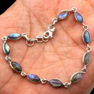 Natural Labradorite Gemstone 925 Sterling Silver Jewelry Unisex Bracelet 7.5" - Picture 1 of 3