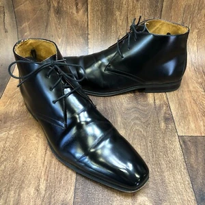 Florsheim Black Shiny Leather Lace Up Chukka Ankle Boot Size 14 D MINT - Picture 1 of 9