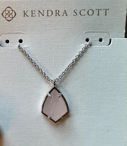 New W Tag KENDRA SCOTT CORY Pink Quartz Crystal PENDANT NECKLACE Rhodium Plated - Picture 1 of 7
