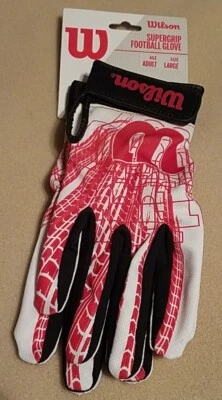 NUEVO Guante de Fútbol Wilson Supergrip Adulto Grande Rojo/Blanco Muñeca Ajustable Nuevo con Etiquetas Foto 1 de 3