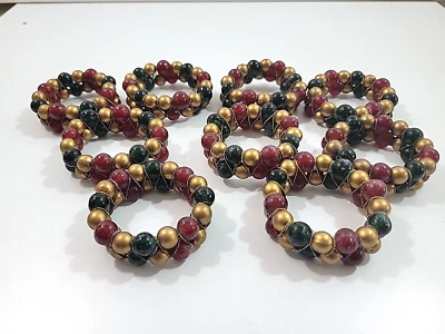 Juego de 10 servilleteros con cuentas de vidrio con cable rojo verde oro India Foto 1 de 4