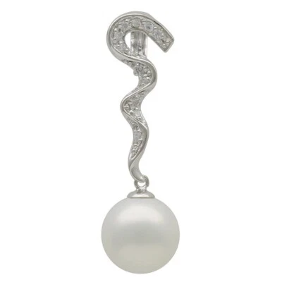 Pendente Ciondolo Perla di Conchiglia 10 Zirconi Bianchi 925 Argento, Donna - Immagine 1 di 2