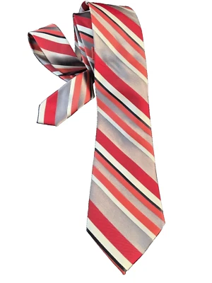 Gravata Apt 9 masculina laranja vermelha prata branca listra diagonal gravata 2 3/4" poli magra - Imagem 1 de 4