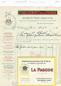Dépt 93 - Montreuil sous Bois - Belle Entête Facture + Carte - La Pagode de 1919 - Picture 1 of 3