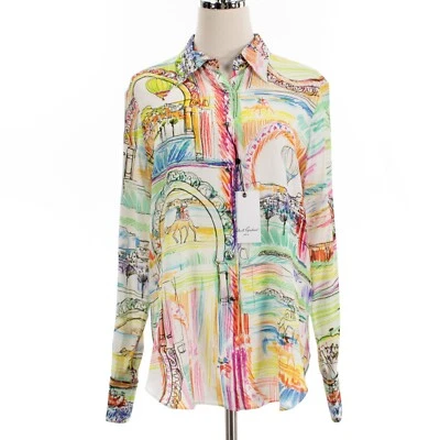 Top Robert Graham Nuevo con Etiquetas Gabriela Abotonada Talla M en Blanco/Mezcla Multi Seda Foto 1 de 4