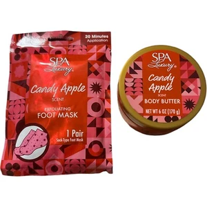 Spa Luxury Scent Candy Apple Foot Mask Body Butter Set Of 2 new - Picture 1 of 3