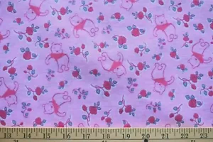 DISNEY POOH PRINT PINK SEMISHEER COTTON POLY KNIT FABRIC NO STRETCH 30X54 INCHES - Picture 1 of 2