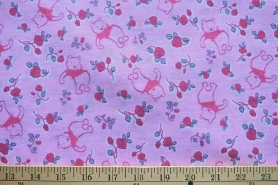 DISNEY POOH PRINT PINK SEMISHEER COTTON POLY KNIT FABRIC NO STRETCH 30X54 INCHES - Image 1 of 2