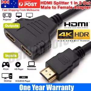 HDMI Splitter 1 In2 Out Cable Adapter Converter HD 1080 Multi Display Duplicator - Picture 1 of 8