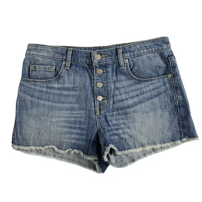 Mossimo женщин Jean шорты размер 8/29 высоты джинсовой ткани эластичной синий кнопка мухи RAW - Изображение 1 из 4
