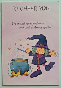 To Cheer You Vintage Halloween Hallmark Greeting Card Witch Cauldron Wish Craft - Picture 1 of 4