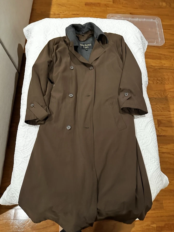 Gabardina para mujer Anne Klein talla 14 marrón con forro y cinturón Foto 1 de 4