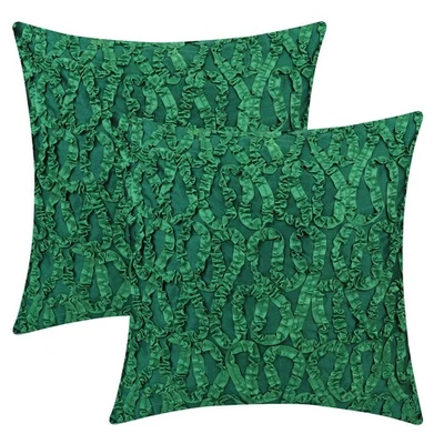 Fundas de almohada de sofá verde esmeralda (funcionamiento de cinta, 12x12 pulgadas, paquete de 2) Foto 1 de 3