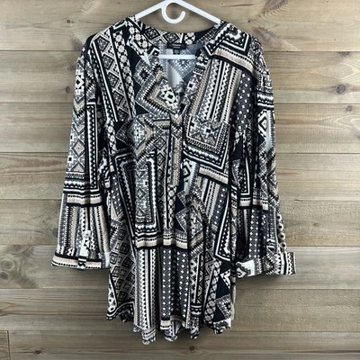 Cocomo женская рубашка 3/4 рукав Henley vneck пинтак геометрический украшенный 3 X - Изображение 1 из 4