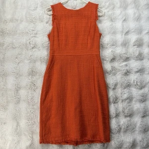 J Crew Dress Size 6 Orange Tweed Sheath Sleeveless Texture Bottom Fringe - Picture 1 of 12