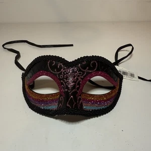 NWT Black Venetian Classic Masquerade Costume Eye Mask Prom Halloween Party - Picture 1 of 4