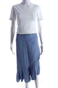 Falda midi envolvente azul con volantes asimétricos sin forro Intermix para mujer talla M - Imagen 1 de 7