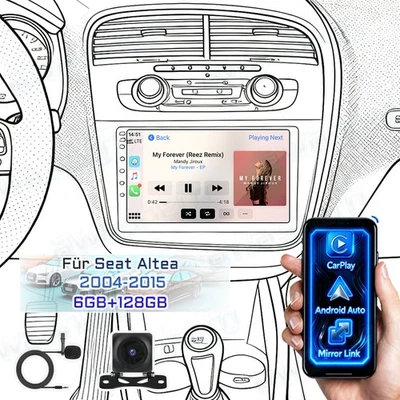 6+128G Android15 Autoradio Für Seat Altea 2004-2015 Carplay GPS Navi FM RDS +KAM - Bild 1 von 4