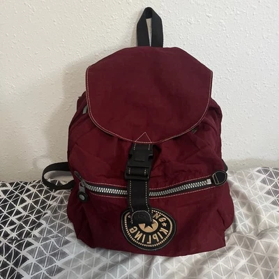 Mochila Kipling Vintage Años 90 Hebilla Cordón Roja Nylon Mochila Bolso Granate Foto 1 de 4